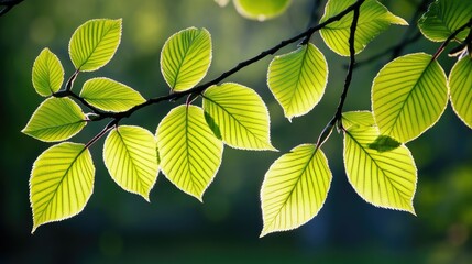 Fresh green leaves on tree branches