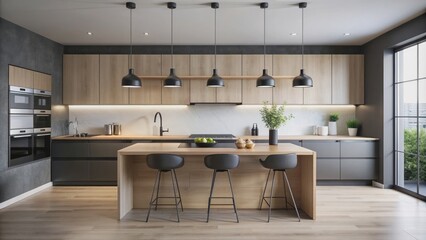 Minimalist kitchen with sleek black fixtures and simple decor, minimalist, kitchen, black fixtures, modern
