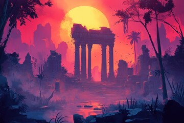 Fototapeta premium Ruins of an Ancient Temple at Sunset