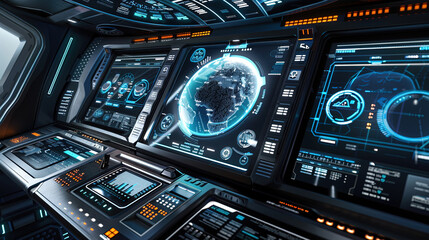 Obraz premium close up of futuristic interface innovation with blue light