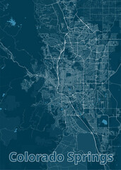 Colorado Springs, Colorado, USA artistic blueprint map poster