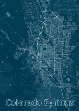Colorado Springs, Colorado, USA artistic blueprint map poster