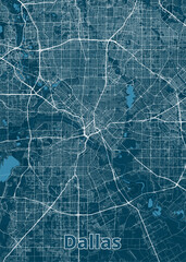 Dallas, Texas, United States artistic blueprint map poster