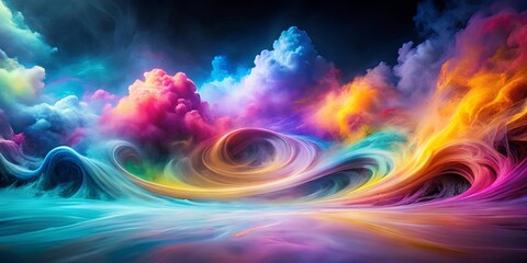 Abstract swirling mists in vibrant colors against a futuristic background with light effects