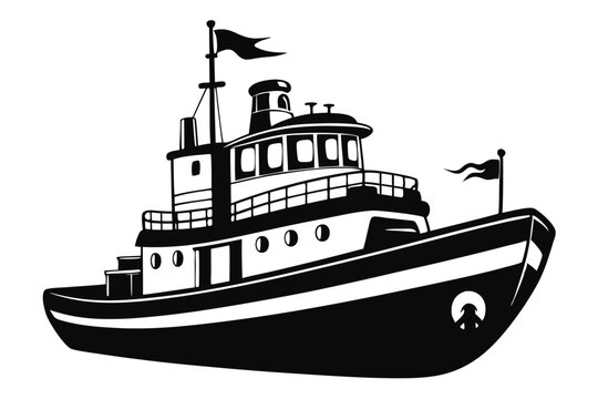 black and white tugboat graphic clip art preview