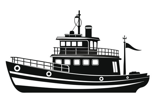 recommend clip art: Tugboat silhouette illustration on black and white