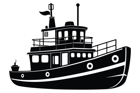 recommend clip art: Tugboat silhouette illustration on black and white