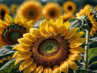Fototapeta premium beautiful sunflowers in close up shot during a clear day 