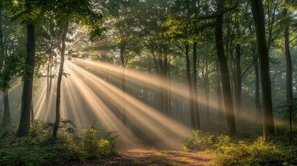 Fototapeta premium Bright rays illuminating a forest