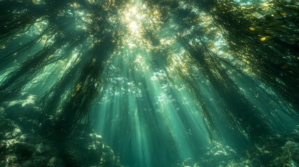 Obraz premium Sunlight Filtering Through Underwater Kelp Forest