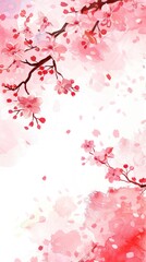 Fototapeta premium Delicate pink cherry blossoms falling on a white background.