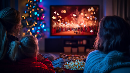 Fototapeta premium A family is watching a movie together in a living room