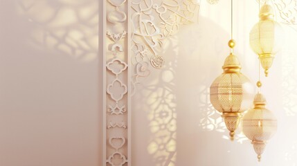 Golden Lanterns with Intricate Designs in a White Background