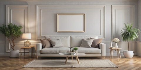 Cozy living room with a classic white frame on the wall, living room, interior design, home decor, frame, wall art