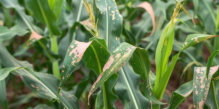Corn plant impacted by foliar blight infection