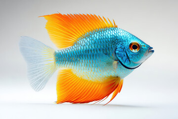 Fototapeta premium Blue and Orange Fish with Fin Isolated on White Background