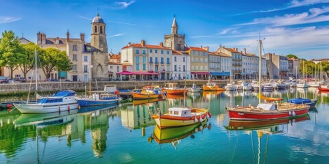 Obraz premium Picturesque port de La Rochelle with colorful boats docked along the waterfront, France, seaside, harbor, boats