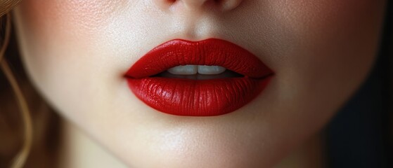 Close-up of a Woman's Red Lips with a Slight Smile