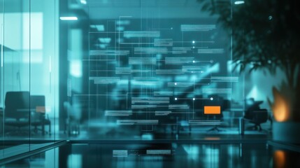 Modern Office Interior with Futuristic Digital Interface