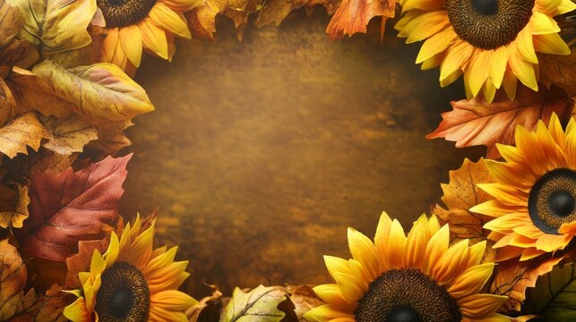 Autumn Sunflower Frame - Perfect For Fall Greetings, Wedding Invitations, And Thanksgiving Cards.