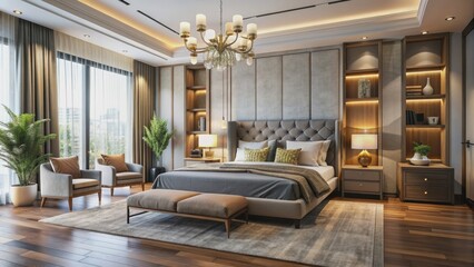 Modern bedroom with eclectic style featuring luxurious design elements, luxury, bedroom, modern, eclectic, decor