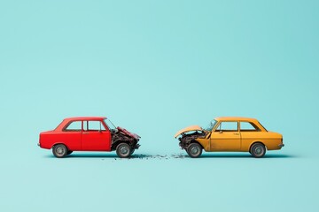 Fototapeta premium Car Accident Scene with Smashed Fenders in Clean Background