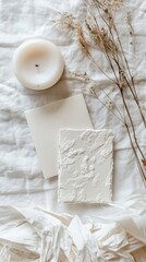 Minimalist White Aesthetic with Dried Flowers and Candle.