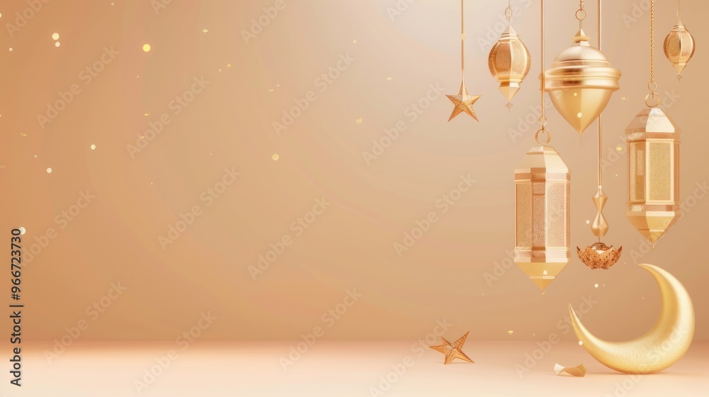 Wall mural golden ramadan lanterns and decorations