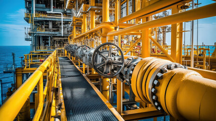 Oil and Gas Platform Piping System with Valves and Handwheel