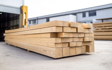 Fototapeta premium Stacked Wooden Beams Lumber Construction Material Hardwood Timber