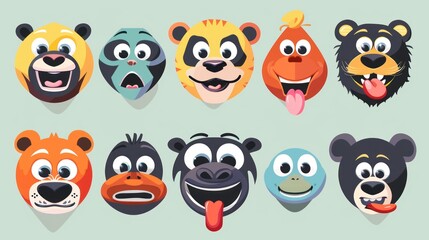 Cartoon Animal Faces with Big Eyes.
