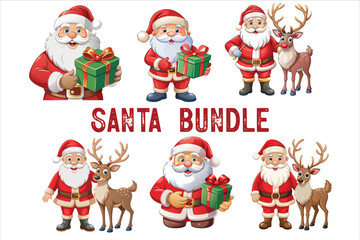 Santa Claus Clip Art Vectors & Illustrations set.  lighting Santa clip art. Santa vector. Red christmas sleigh with santa claus vector illustration.