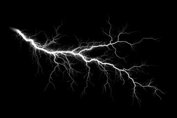 lightning bolt. Massive lightning bolt with branches isolated on black background. lightning effects and lighting thunderstorm , ai