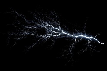 lightning bolt. Massive lightning bolt with branches isolated on black background. lightning effects and lighting thunderstorm , ai