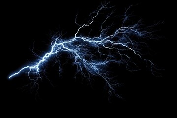 lightning bolt. Massive lightning bolt with branches isolated on black background. lightning effects and lighting thunderstorm , ai