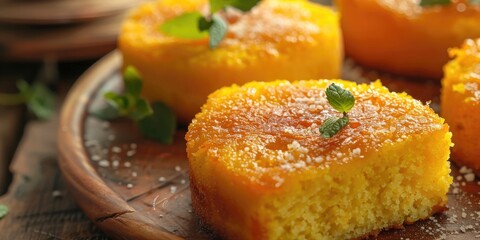 Close up of homemade corn cake with guava paste on a table with selective focus Traditional Brazilian party treat