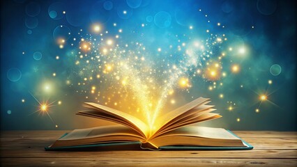 A magical book filled with extraordinary dreams on a yellowish blue background