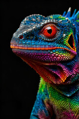 Obraz premium Multi color iguana on a black background
