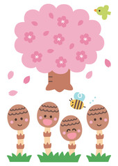 満開の桜の木とつくし