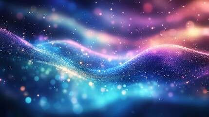 Abstract Blue and Pink Glittering Wave with Blurred Lights