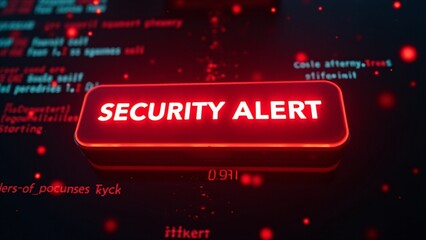 Red "Security Alert!" messages with glowing text on dark, tech-oriented backgrounds filled with digital code