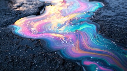 Abstract Oil Slick on Asphalt with Rainbow Colors
