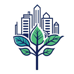 A modern logo symbolizing harmony between urban habitats and nature. It features sleek designs with earthy colors and greenery.