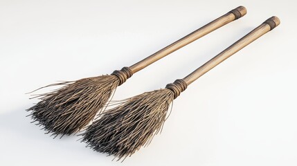 Two brooms are shown, one of which is slightly longer than the other