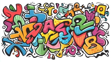 Obraz premium Bright and bold graffitistyle posters feature modern designs with fun textures and cartoon elements for a striking visual impact.