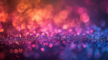 A vibrant abstract background featuring colorful bokeh lights in shades of orange, pink, and blue.