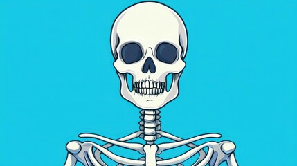 A vibrant, cartoonstyle illustration of a human skeleton set against a clean and simple background.