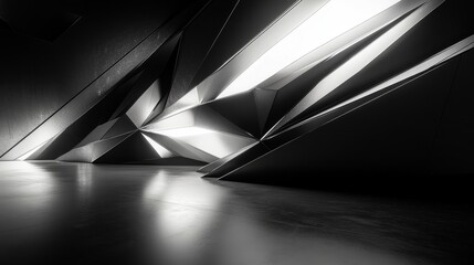 Abstract Geometric Structure with Glowing Light and Reflective Floor
