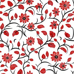 Red Floral Seamless Pattern