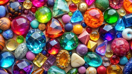 A vibrant and colorful collection of gemstones in various shapes and sizes